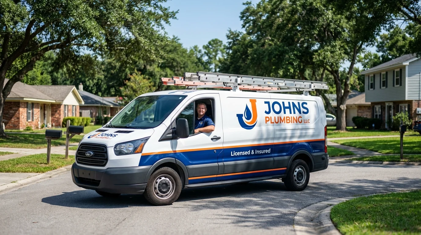 Johns Plumbing LLC service van in Jonesville, MI