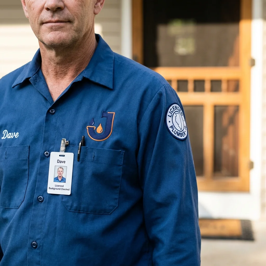 Licensed plumber showing ID badge in Jonesville, MI