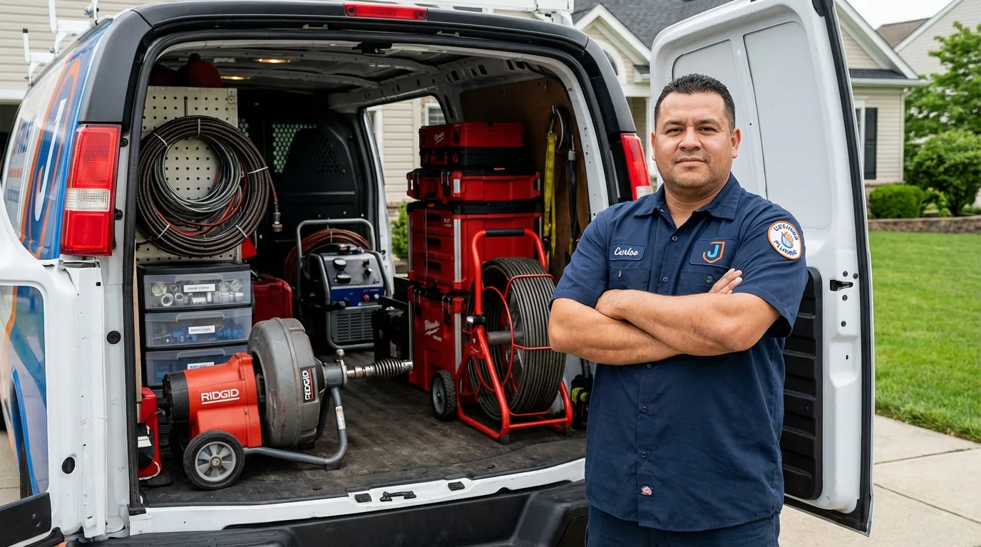 Professional drain cleaning equipment and Johns Plumbing LLC plumber in Jonesville