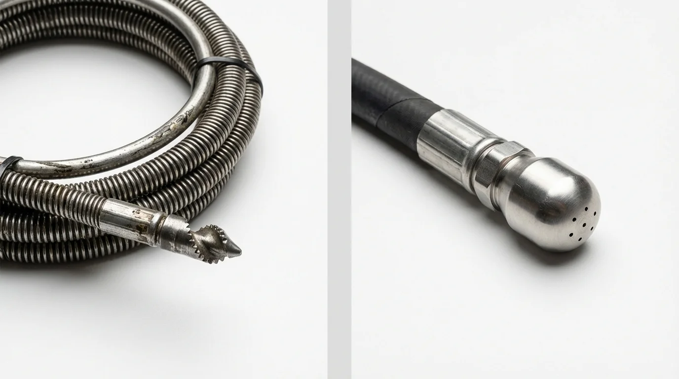 Drain snake cable and hydro jetting nozzle used for drain cleaning in Jonesville, MI