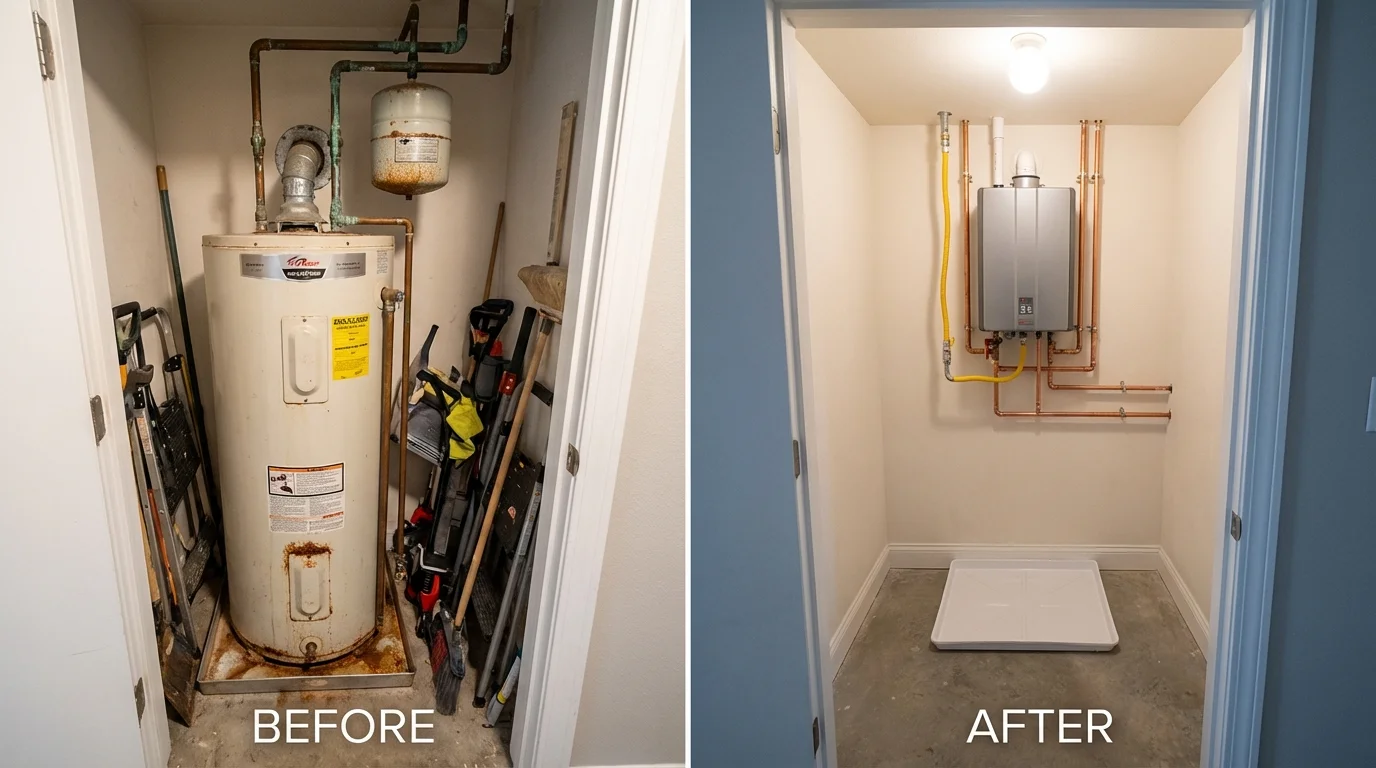 Tank water heater versus wall-mounted tankless unit comparison for Jonesville, MI homeowners